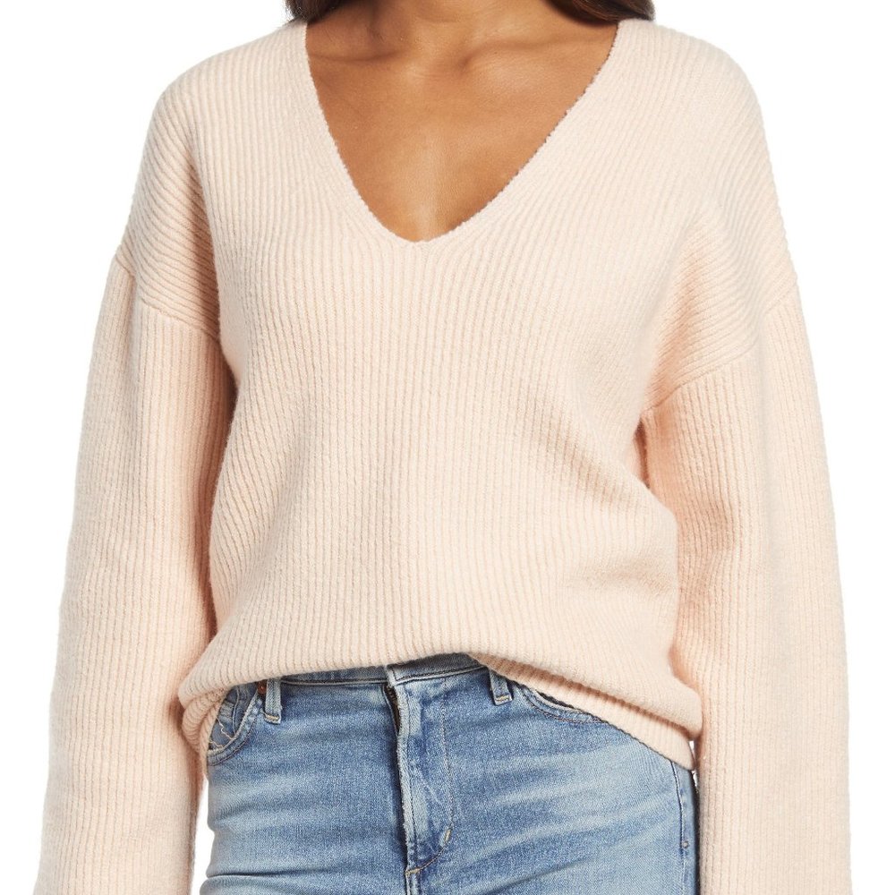 Women's Treasure & Bond V-Neck Rib Stitch Sweater, Size Small - Pink NWT 4162